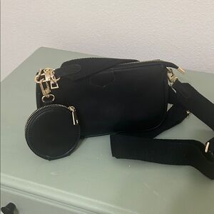 Black Crossbody Bag with Coin Pouch - Women